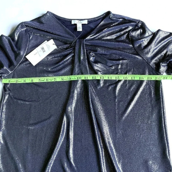 H Halston Metallic Silver Blue Top, Size Large, Pullover Long Sleeve, New w Tags - Picture 4 of 9